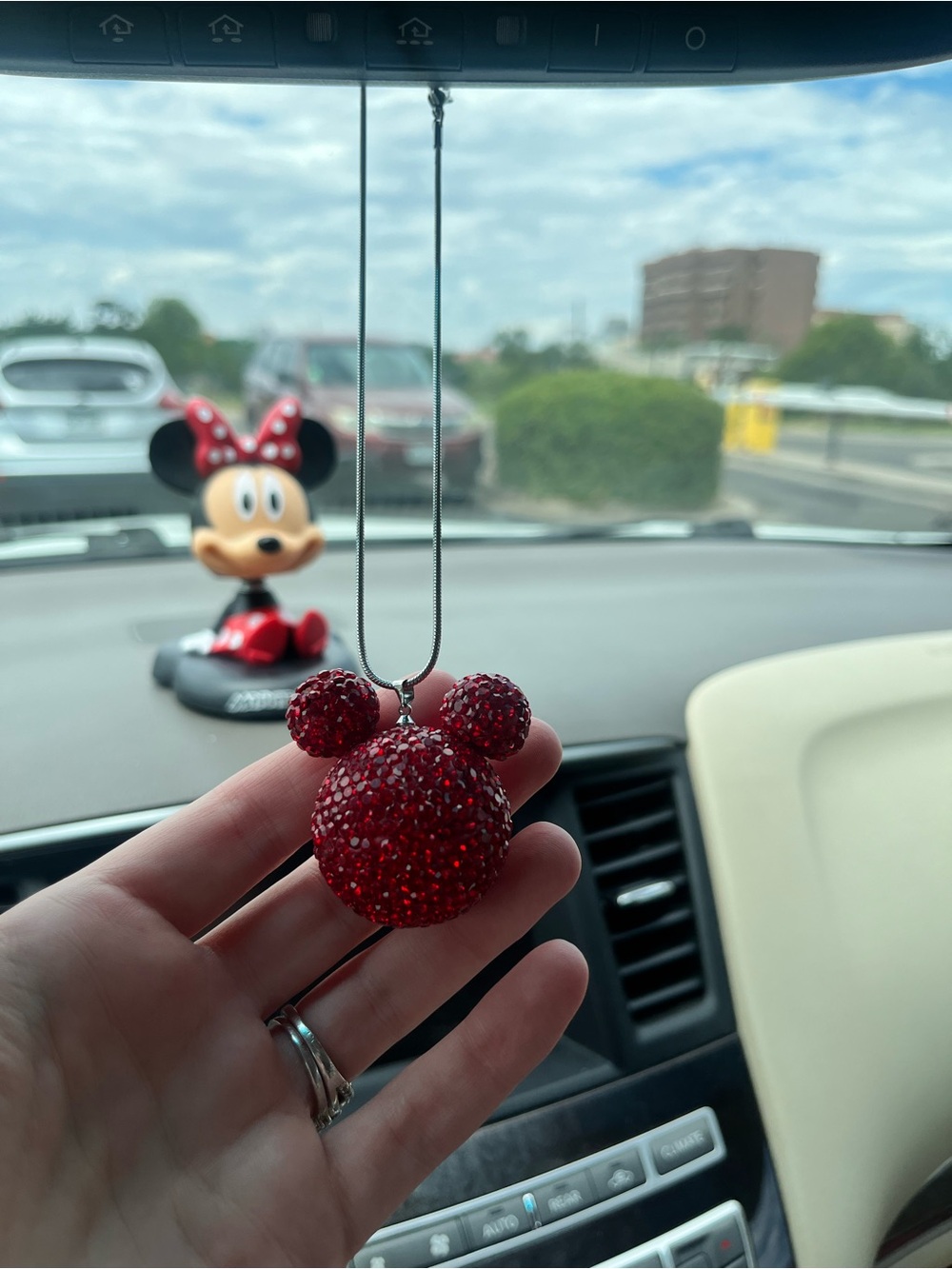 Red sparkle Mickey Mouse rear view mirror car hanging